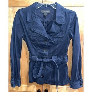 Banana Republic Field Jacket Womens 6 Blue Belted Cotton Utility Y2K Classic